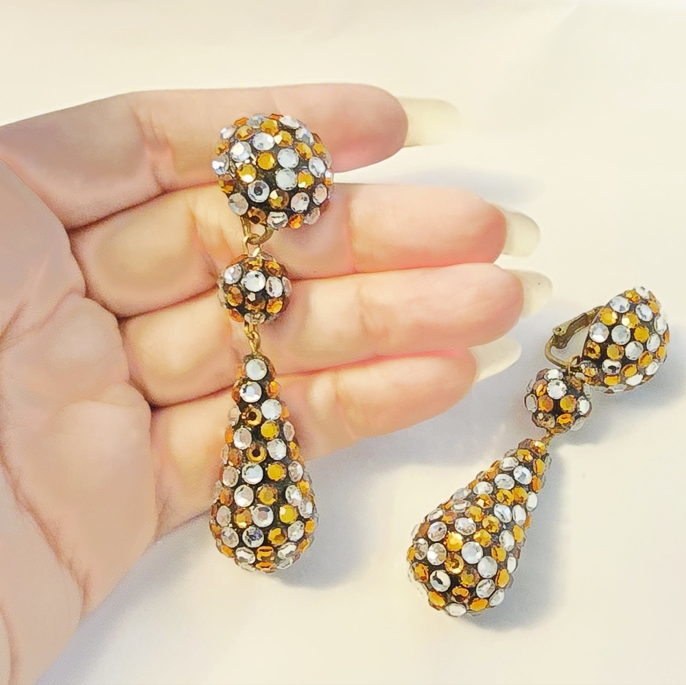 Vintage Barbara Groeger Swarovski crystal dangle drop earrings Door Knockers - Picture 4 of 6